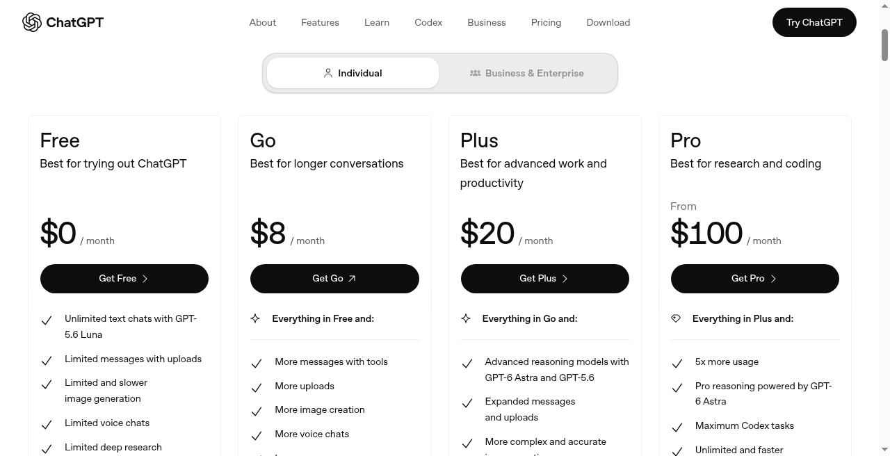 ChatGPT pricing