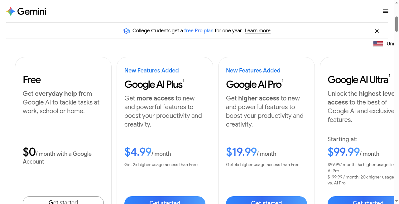 Google AI subscriptions