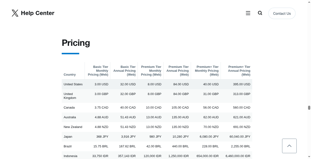 X Premium pricing